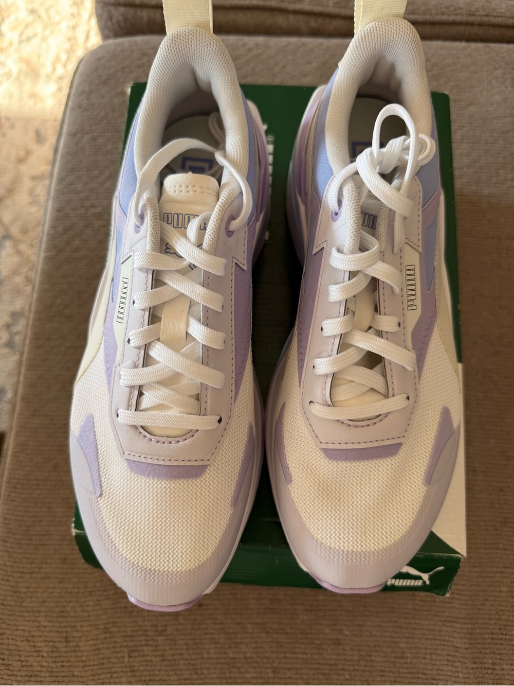 Puma Women’s White and Lavender Low-Top Sneakers